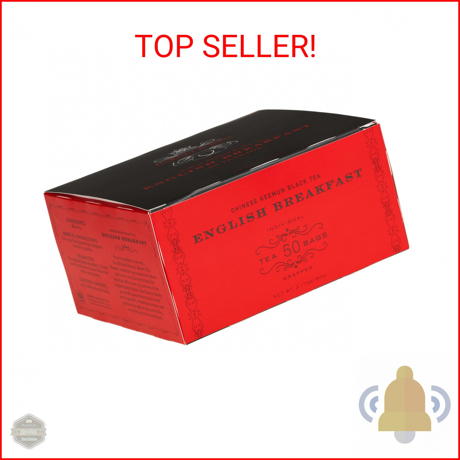 Harney & Sons English Breakfast Black Tea, 50 Tea Bags – Classic Keemun Blend fo