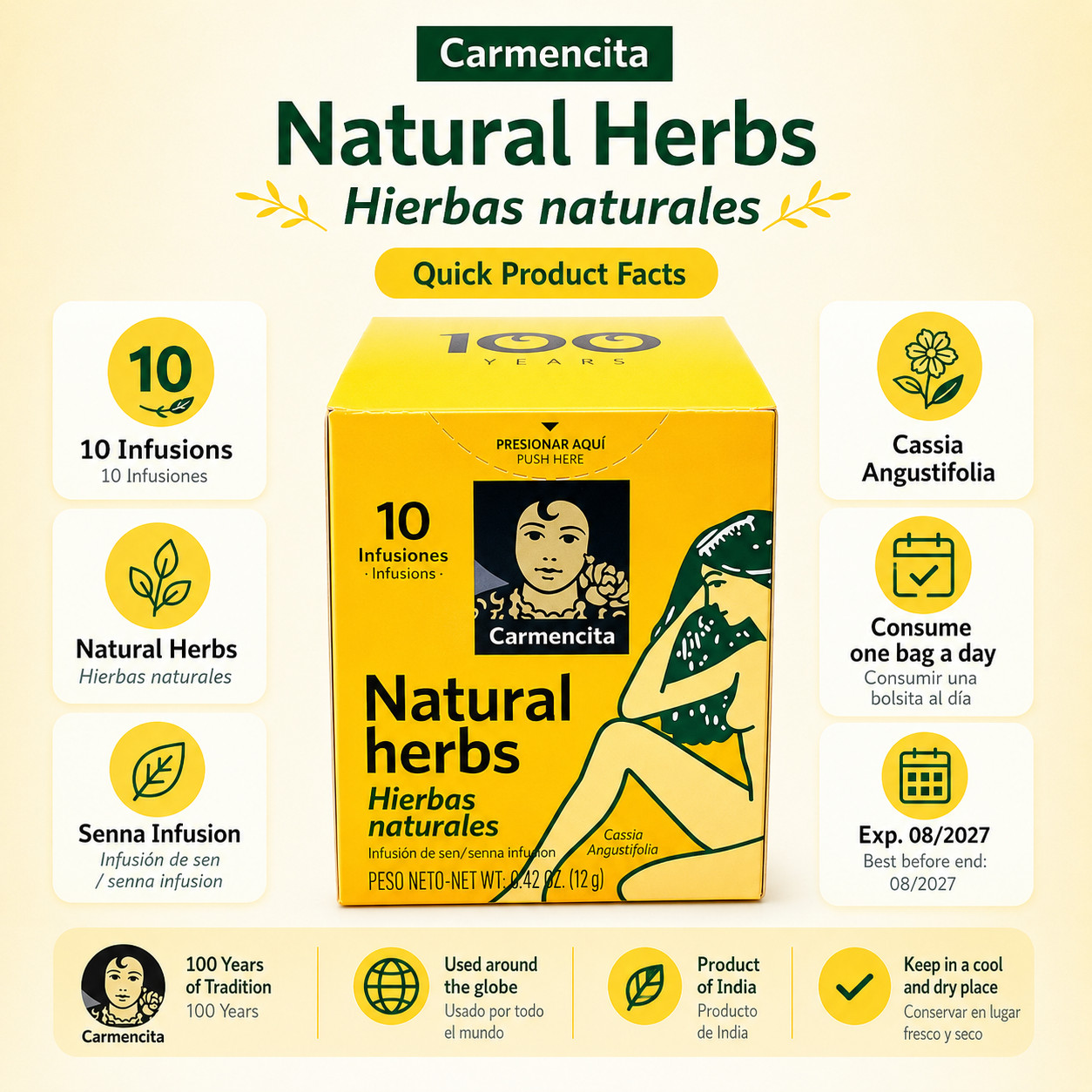 Carmencita Natural Herbs Senna Tea 10 Bags Each Herbal Infusion