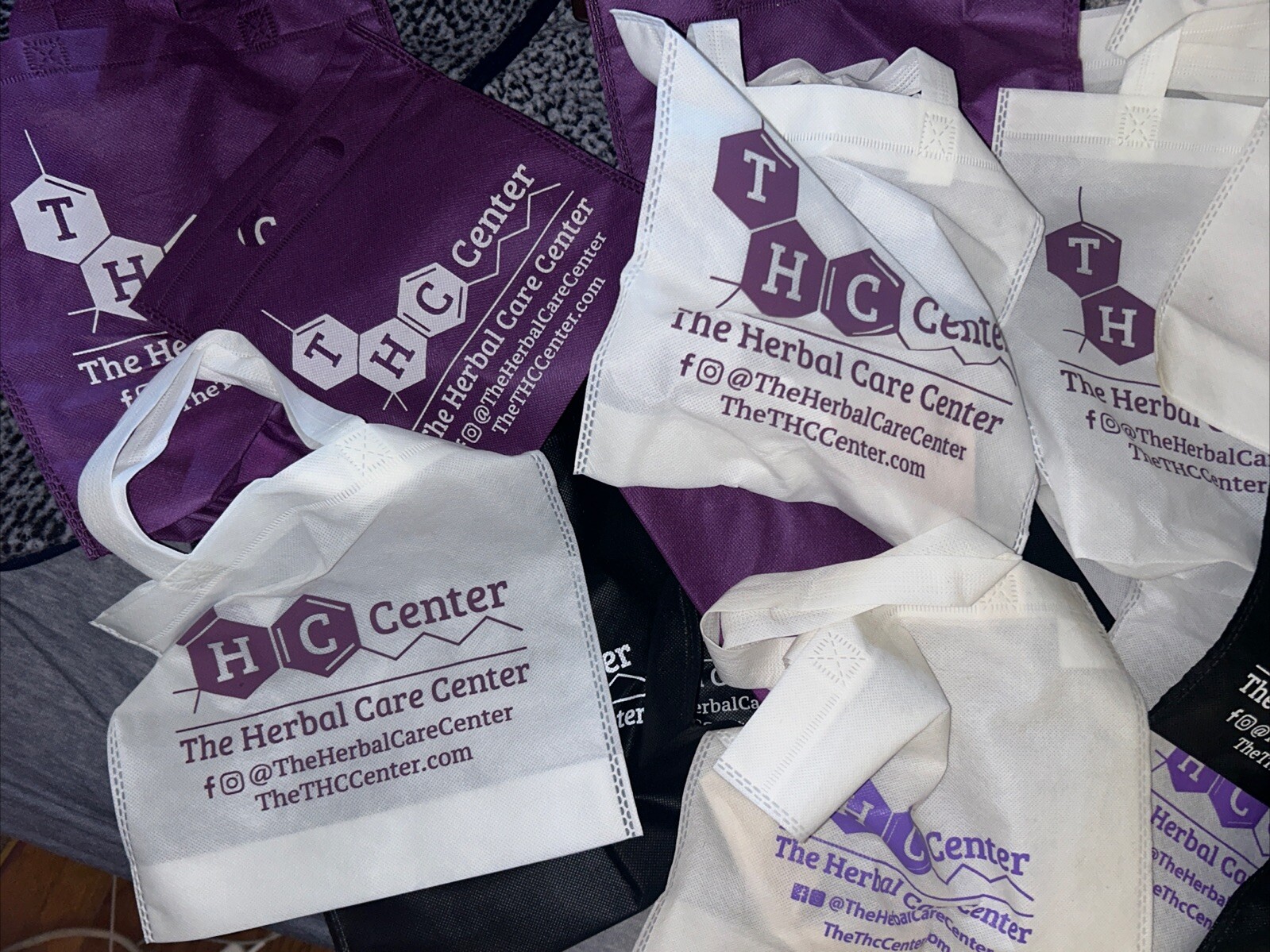 THC Herbal Care Center Purple, Black And White Bags Assortment