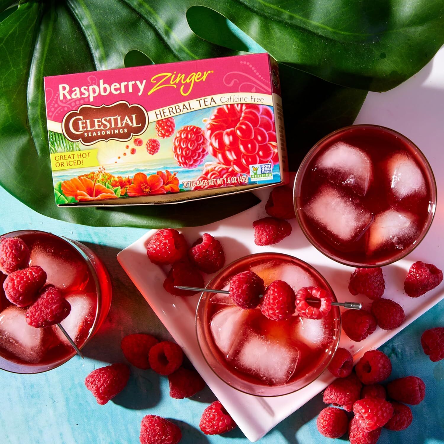 Celestial Seasonings Raspberry Zinger Herbal Tea, Caffeine Free, 20 Tea Bags Box