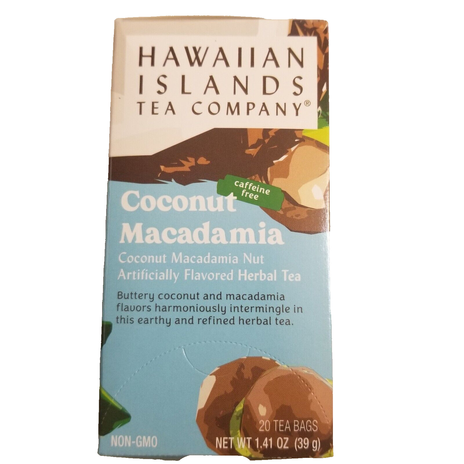 Hawaiian Islands Coconut Macadamia Tea – 20 Bags, Caffeine-Free Tropical Blend