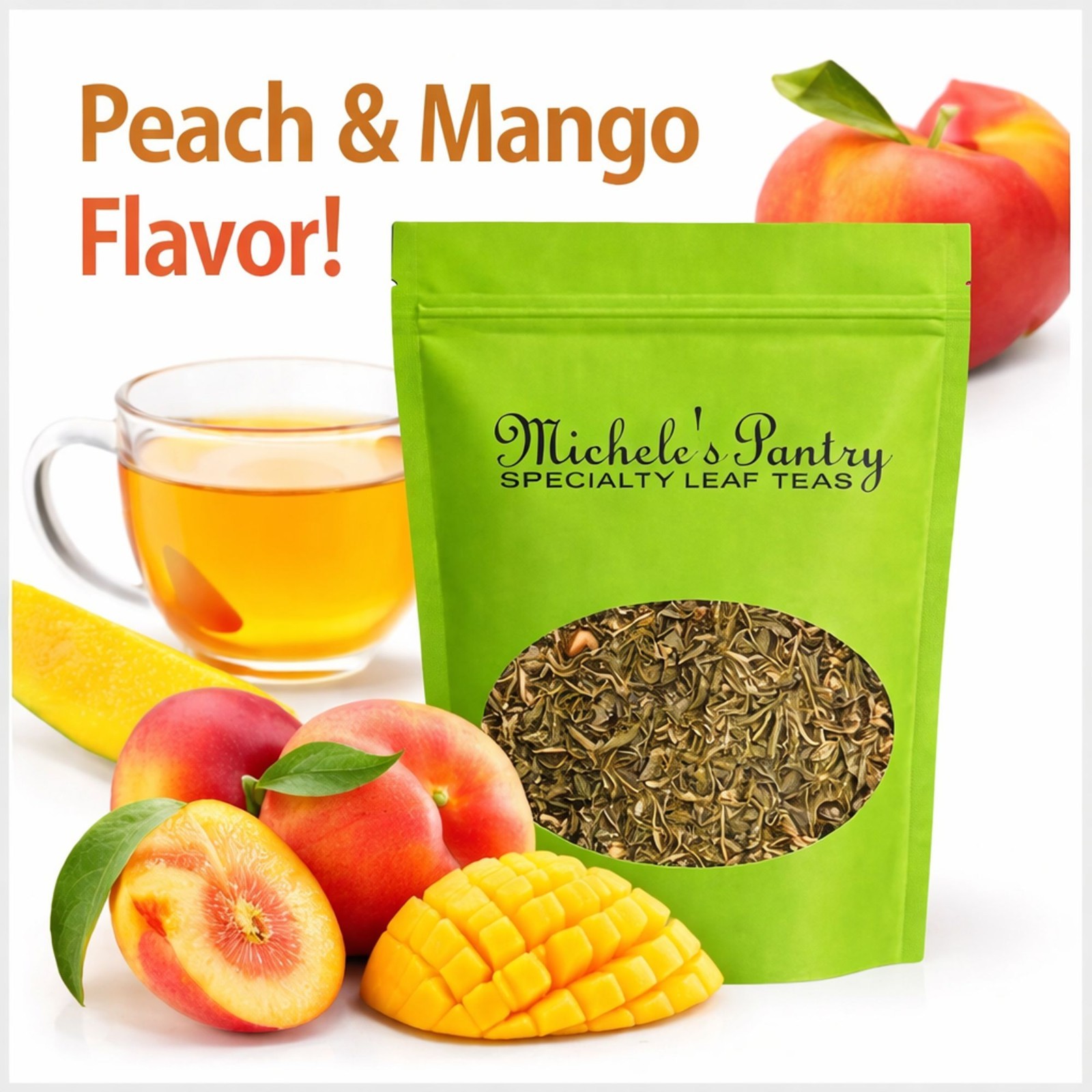 Michele’s Pantry Peach Mango Bulk Green Tea-16 oz. Loose Leaf Tea