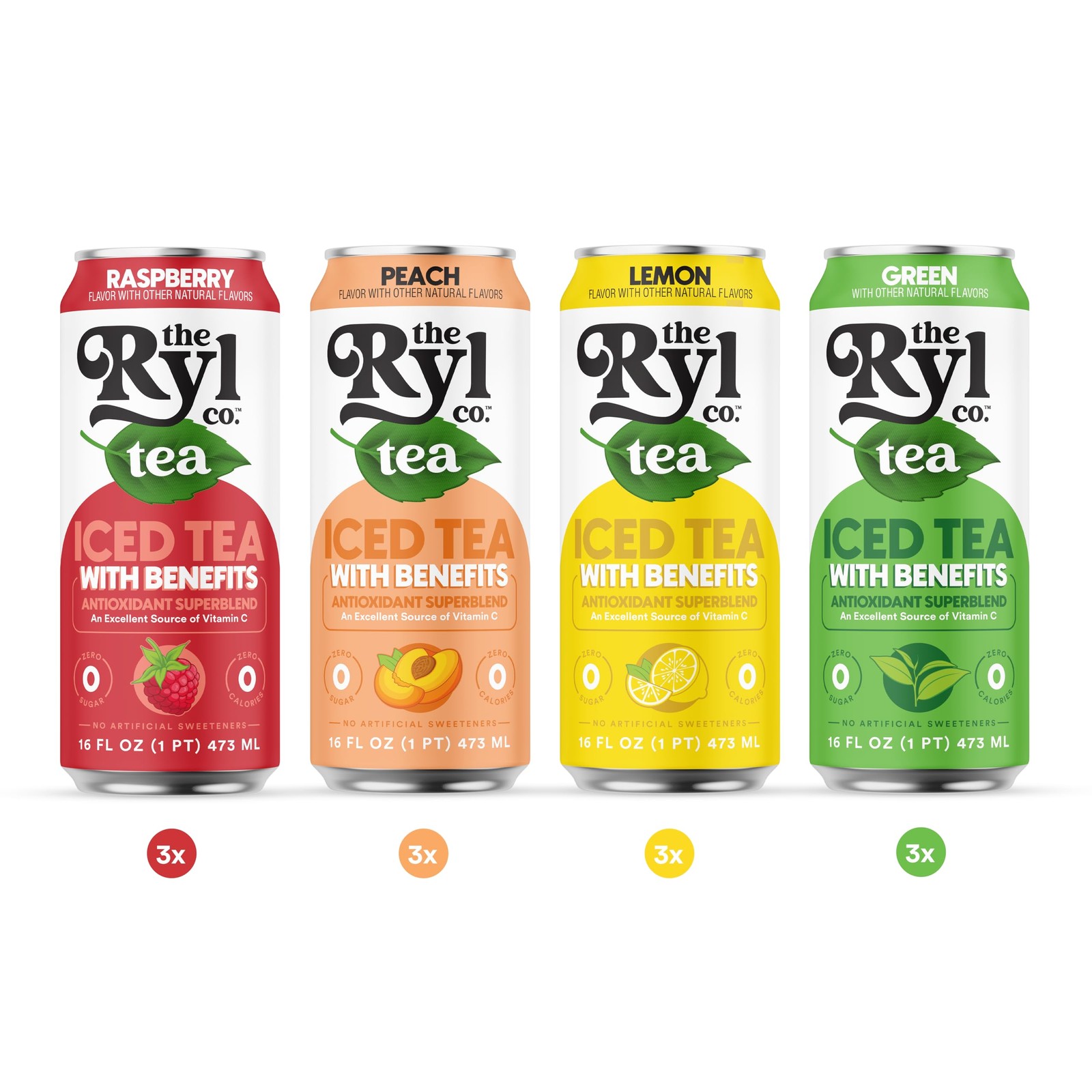 Ryl Iced Tea Variety Pack, Antioxidant Superblend, 16 Fl Oz 12-Pack