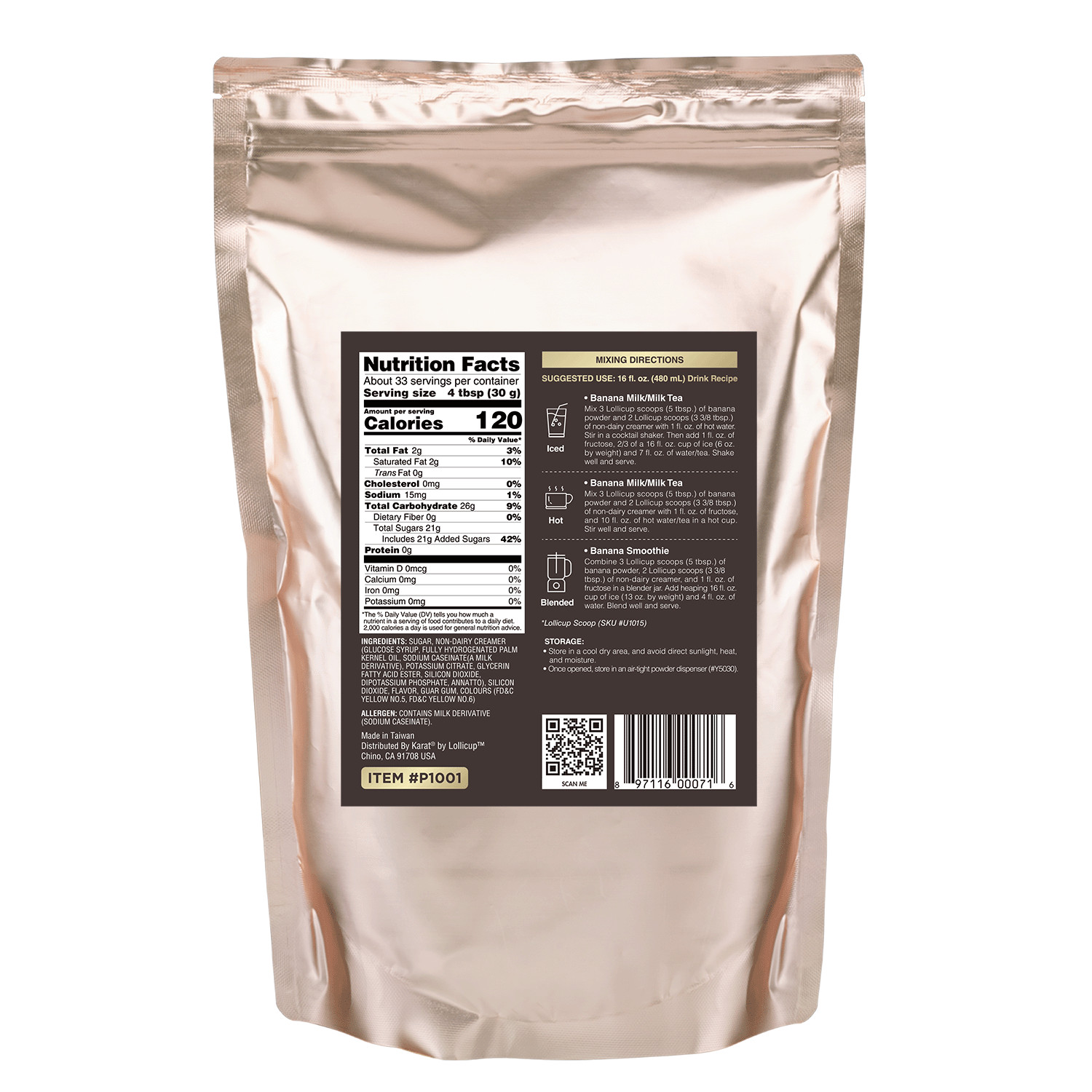 Tea Zone Banana Powder/Powdered Mix (2.2 lbs, P1001) for Milk Tea/ Banana Milk
