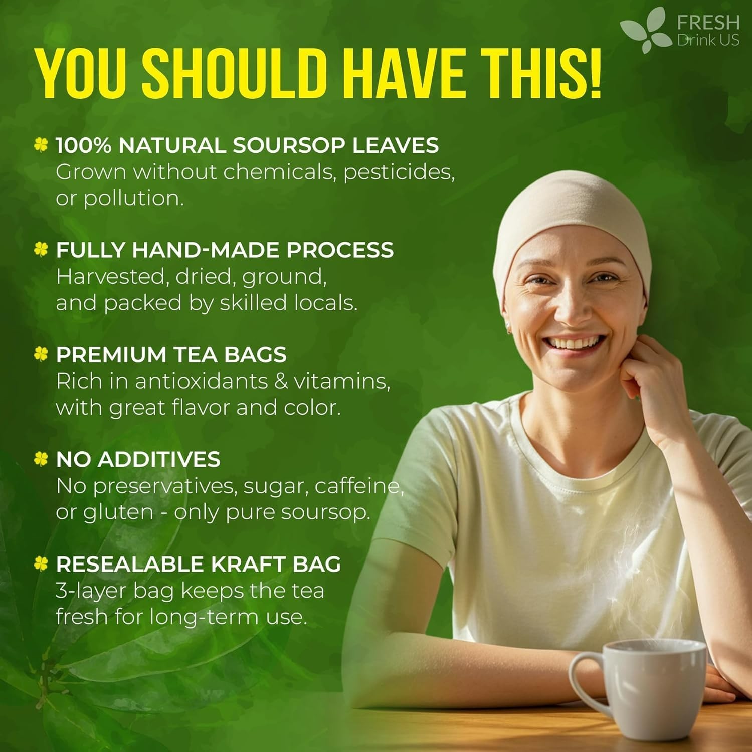 40 Soursop Graviola Leaf Tea Bags, 100% Natural and Pure from Soursop Leaves…