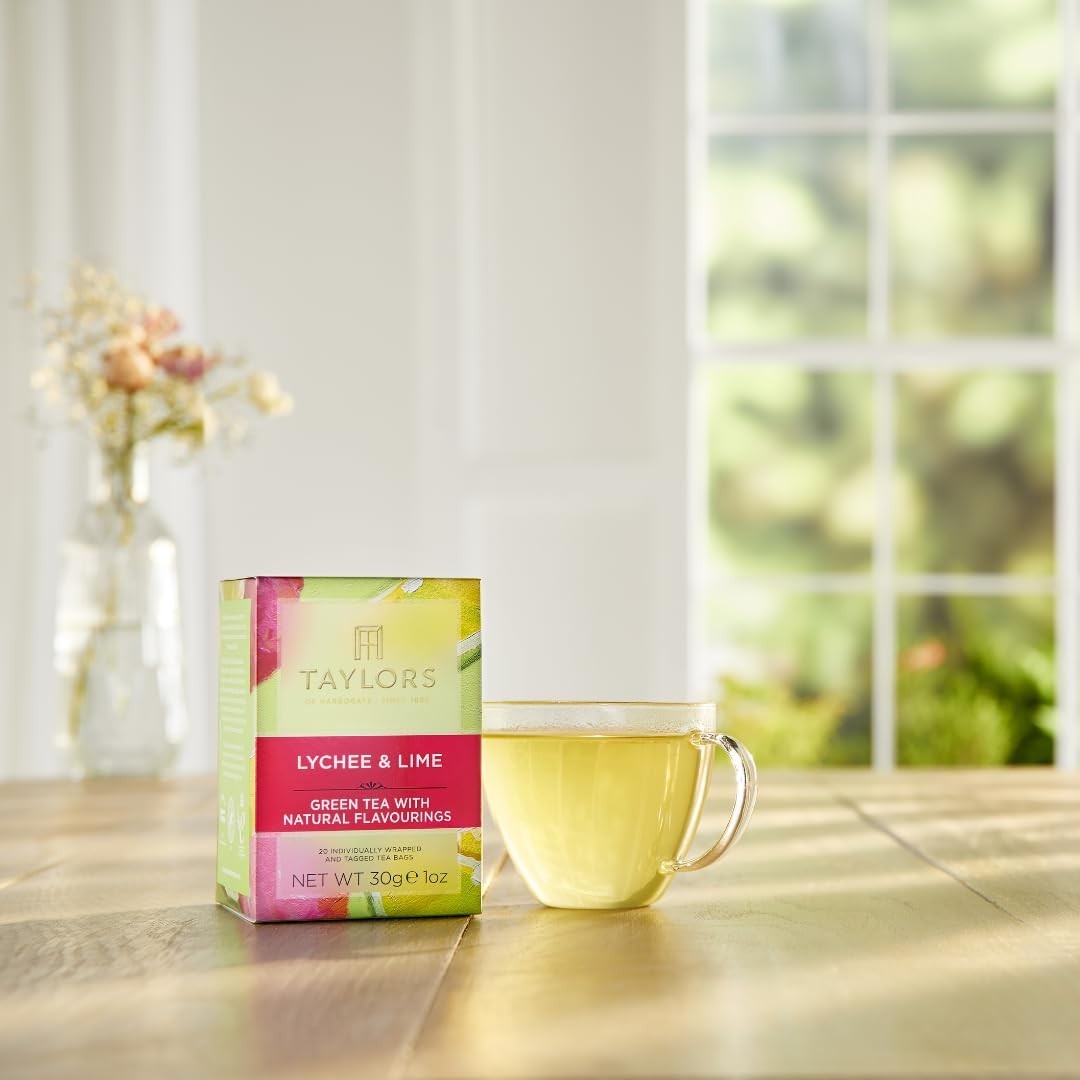 Elite Lychee & Lime Green Tea – Enjoy Hot or Iced, 20 Individually Wrapped Bags