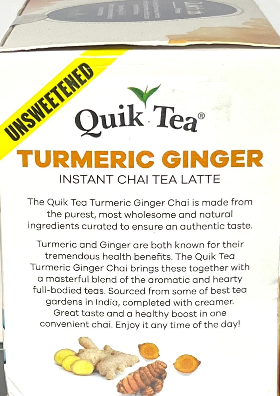 Quik Tea Turmeric Ginger – Unsweetened – Instant Chai Tea Latte exp May 2027