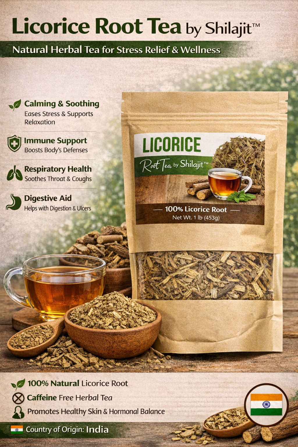Licorice Root Tea 1 lb (453g) Natural Herbal Tea Cut Root Caffeine Free