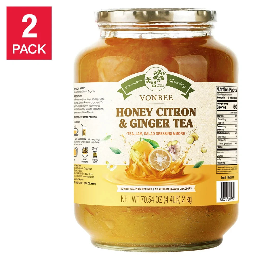 VONBEE HONEY CITRON AND & GINGER TEA BENEFITS 4.4 LB 2 JARS ~ 8.8 POUNDS TOTAL ~