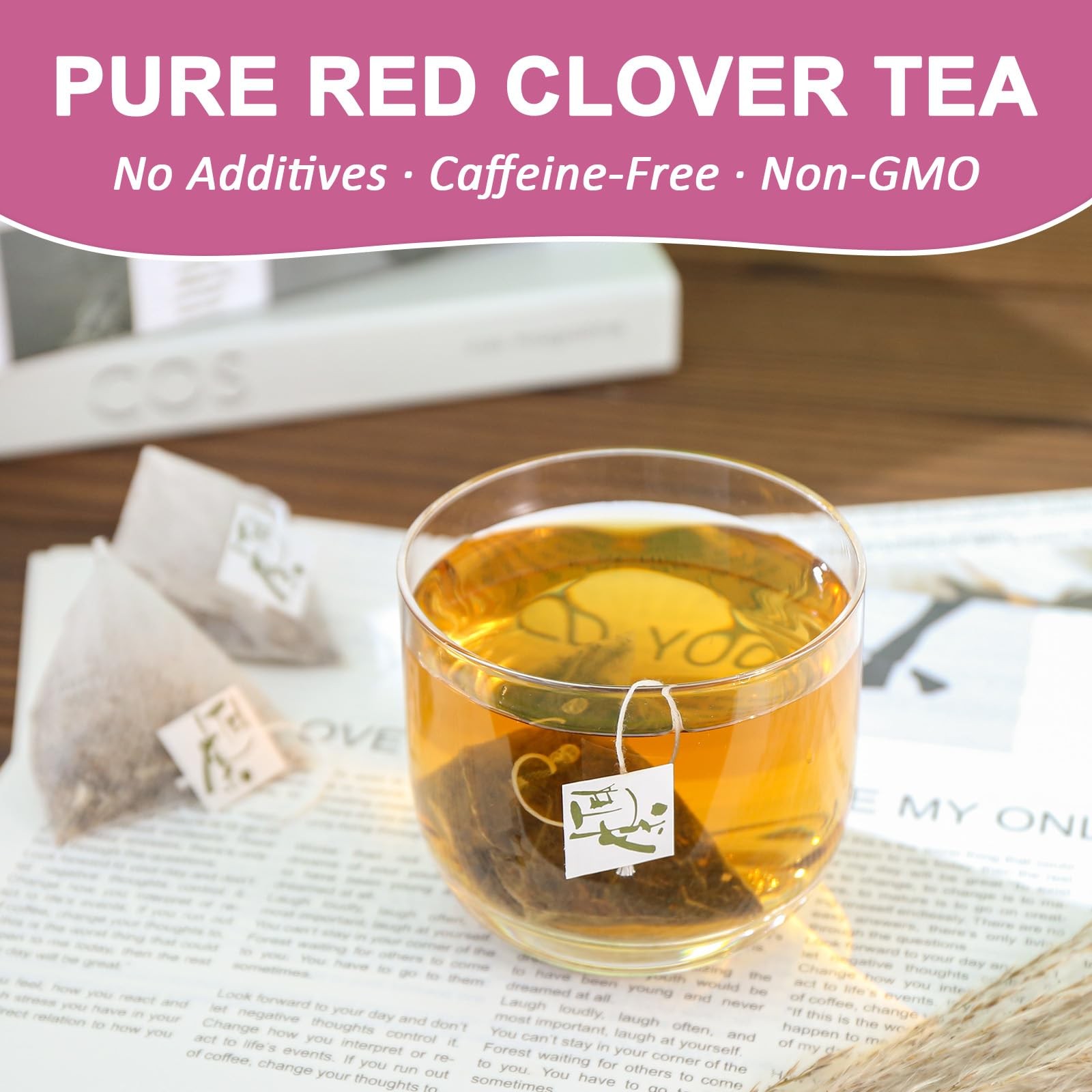 Red Clover Tea Bags – 50 Count – Pure Herbal, Non-GMO, Caffeine-Free