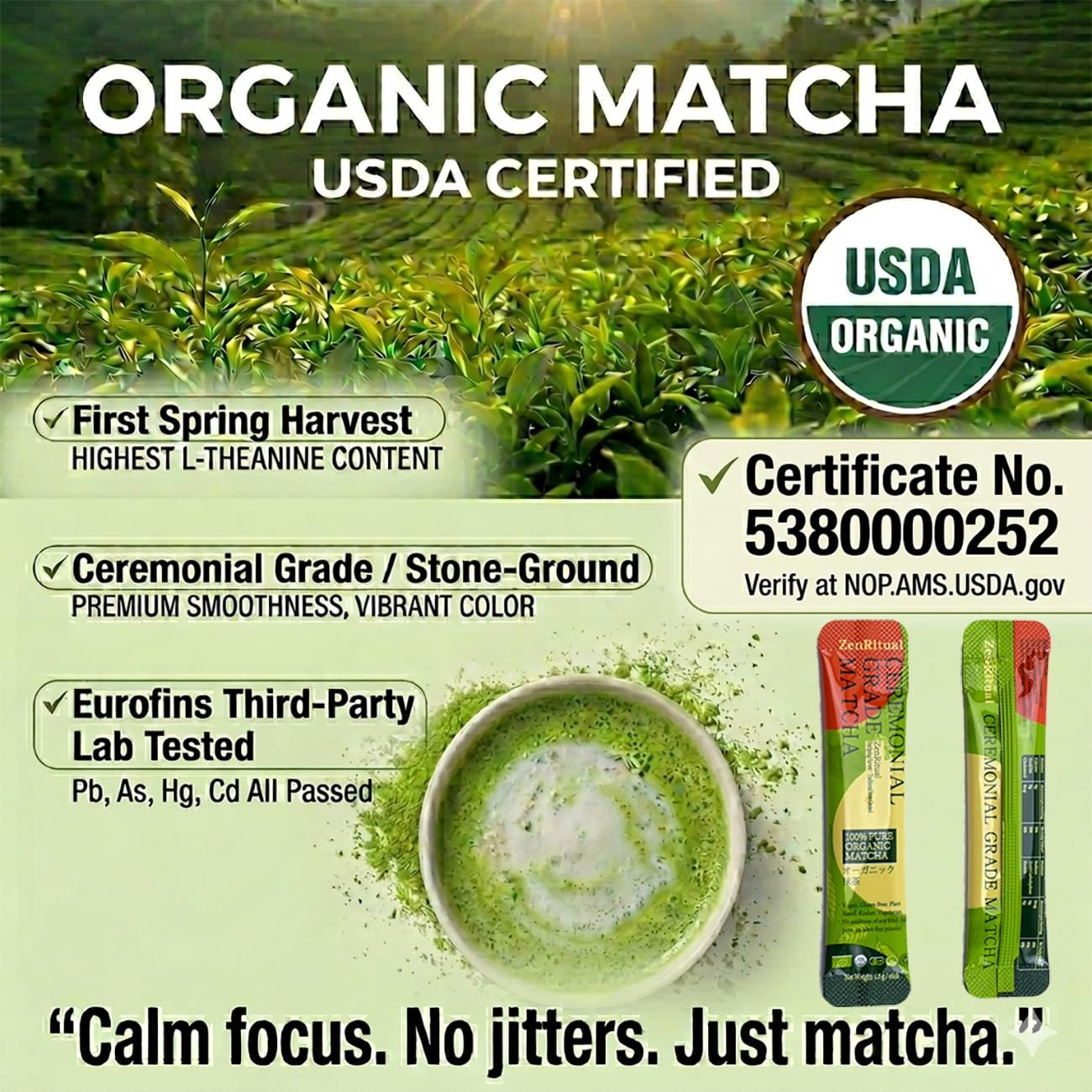 Organic Matcha Sticks, Ceremonial Grade Matcha Green Tea Powder, 20 Single Se…