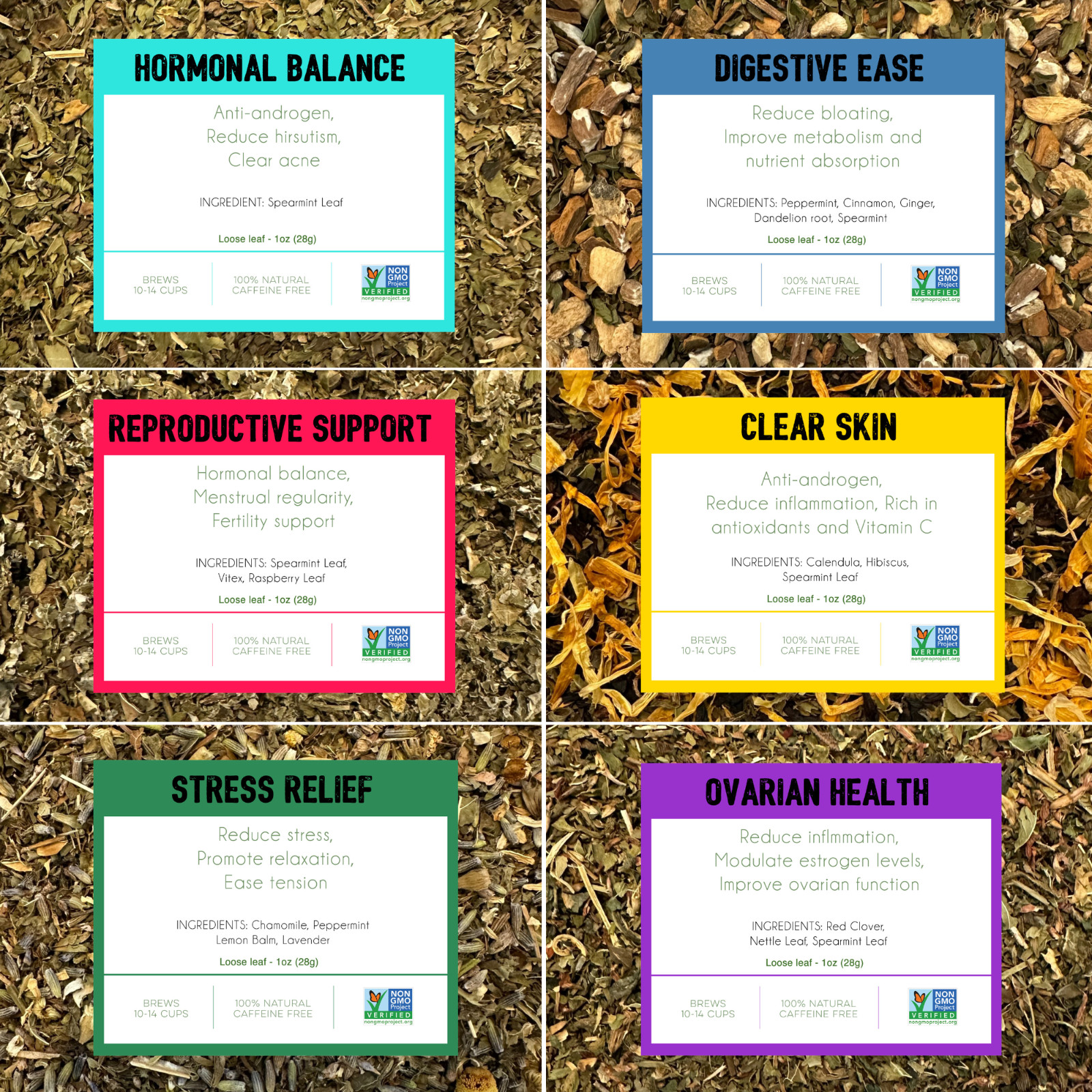PCOS Teas -6 Loose Leaf Blends for Hormonal Balance, Reproductive Ovarian Health