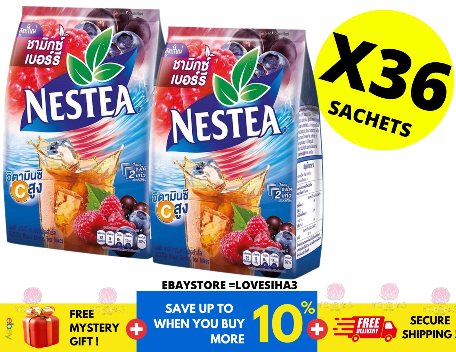 NESTEA Instant Mixed Berries Tea Mixes High Vitamin C (12.5g x 18 sachet) 2 PACK