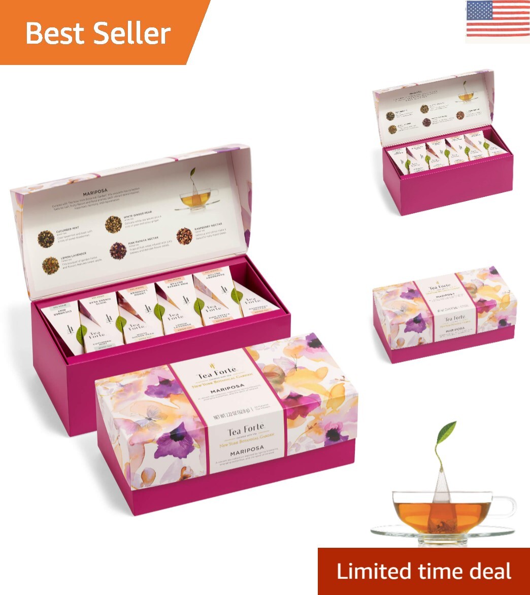 Luxurious Mariposa Tea Sampler Variety Set – 20 Pyramid Infuser Bags in Gift Box
