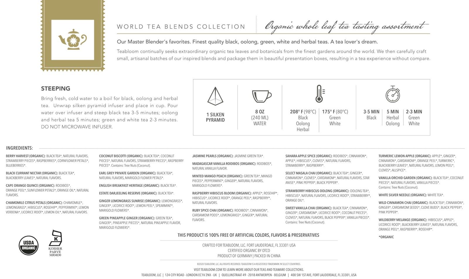 Teabloom – Worlds Finest Pyramid Tea Collection, 24 Varieties of USDA Certifi…