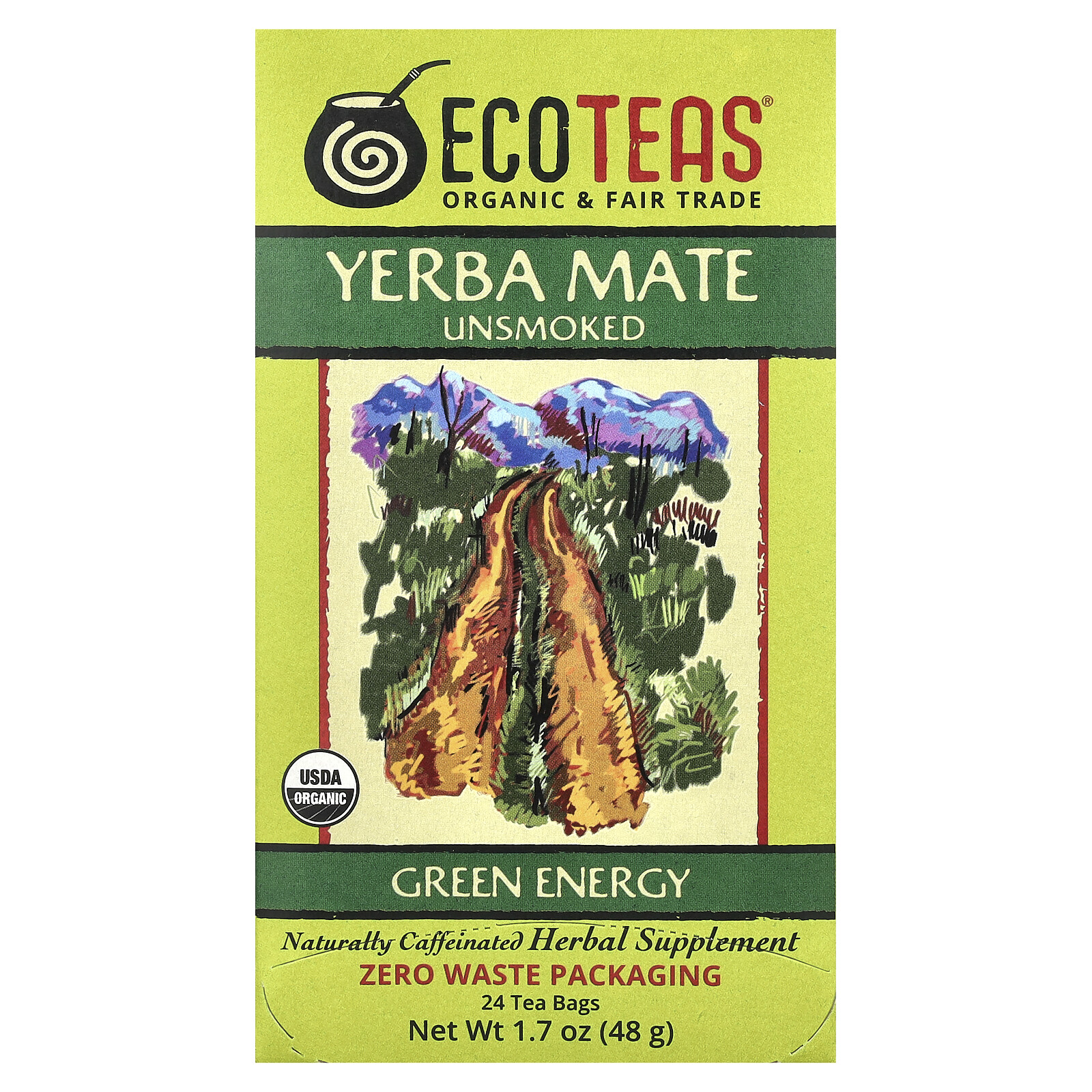 Yerba Mate, Unsmoked, Green Energy, 24 Tea Bags, 1.7 oz (48 g)