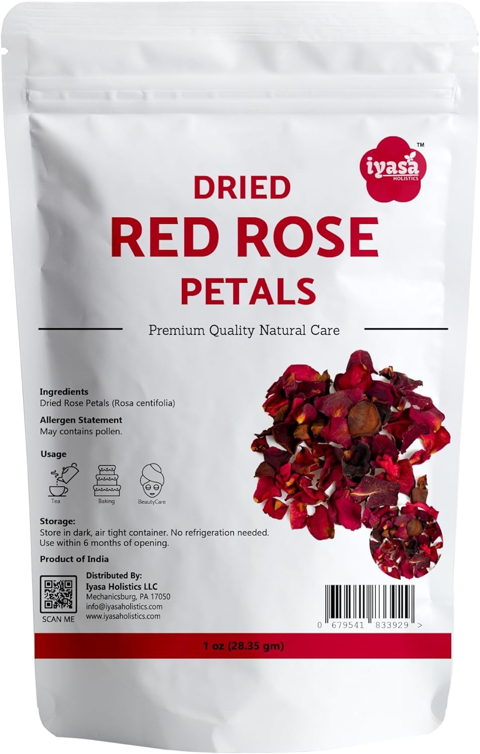 Dried Rose Petals 1 oz – Food Grade Dried Rose Petals for Tea, Soap Making,