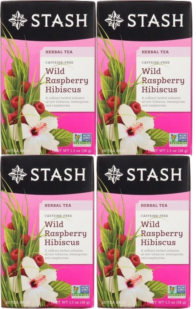 6-Pack Stash Wild Raspberry Hibiscus Caffeine Free Herbal Tea, 20 Tea Bags Each