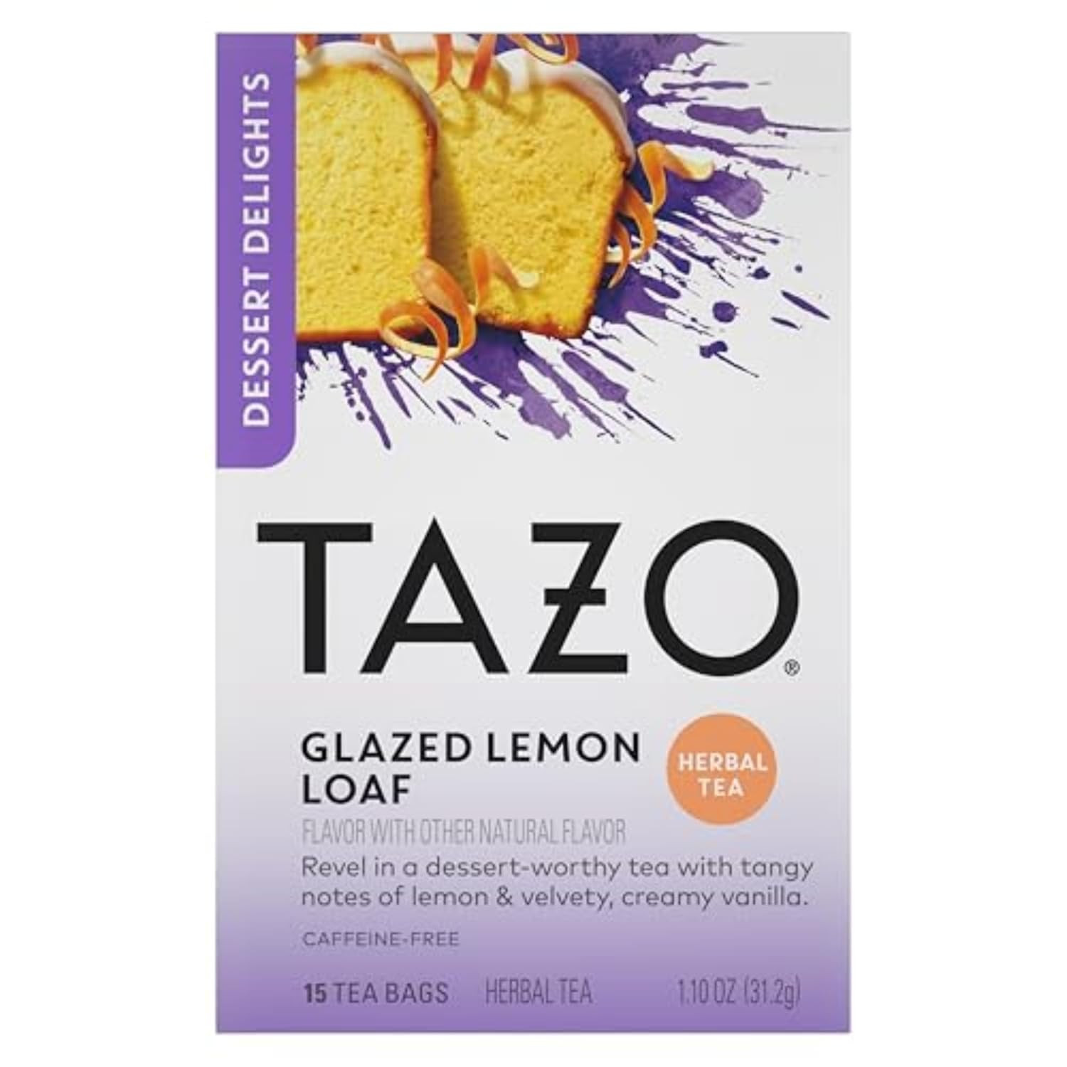 Dessert Delights Glazed Lemon Loaf Herbal Tea Bags, Aromatic Blend, Caffei
