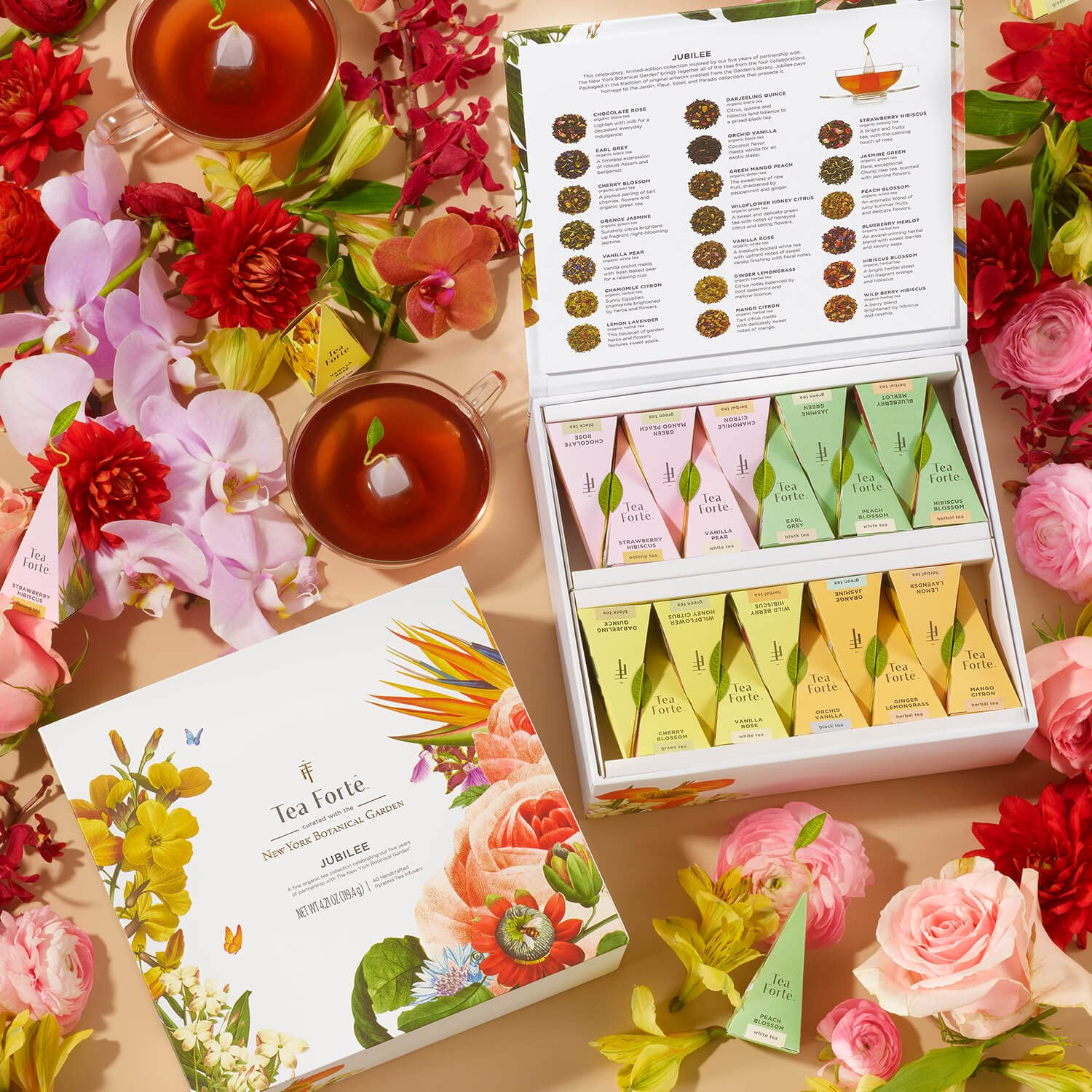 Premium Tea Chest Presentation Box Gift Set Sampler, 40 Count Individually Wrapp