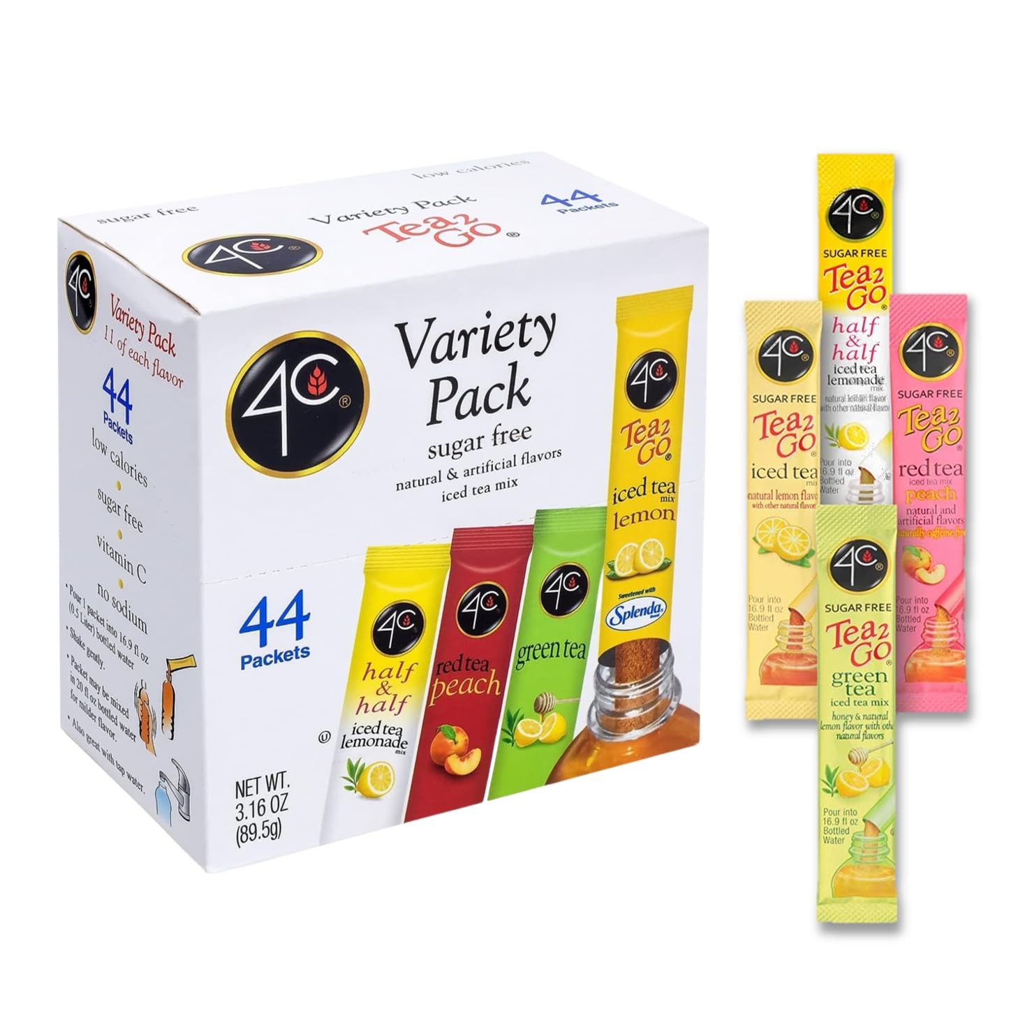 Iced Tea Powder Drink Mix Packets, Sugar-Free Flavorings, 44 Singles Stix