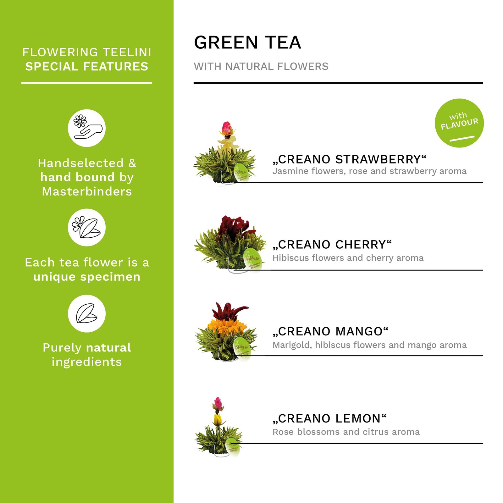 Tea Flowers in Cup Size – Blooming Tea – 8 Flowering Tea in 4 Different Varie…