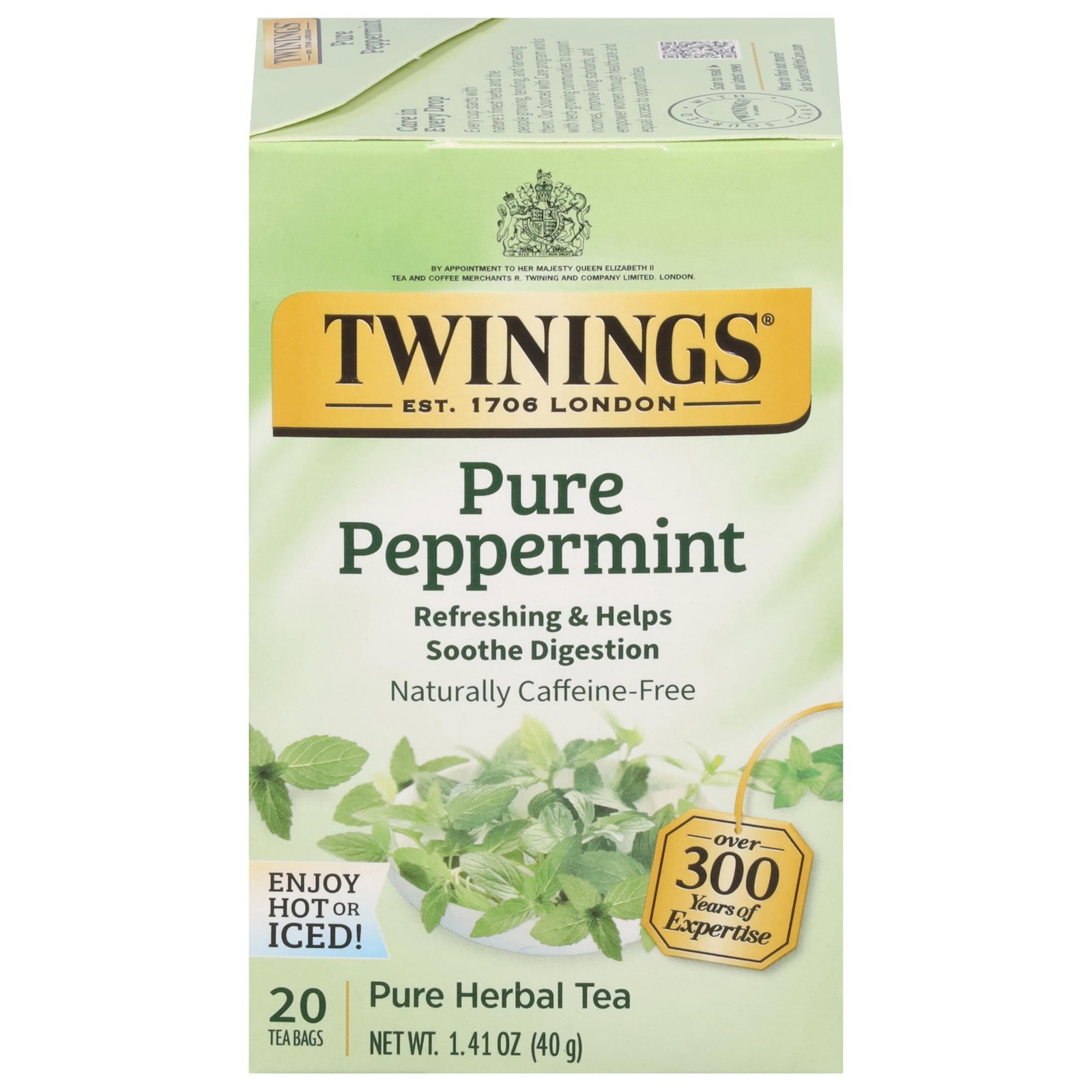 Twinings Pure Peppermint Herbal Tea Individually Wrapped Bags 20 Count Pack of 1