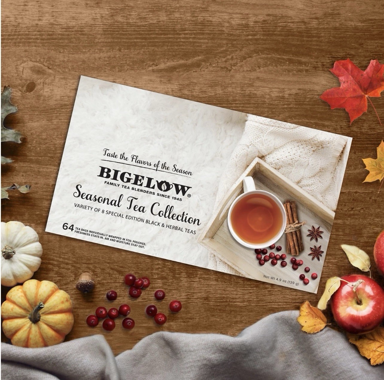 Bigelow Seasonal Tea Collection 64 Count Variety Gift Set Holiday Tea Bags