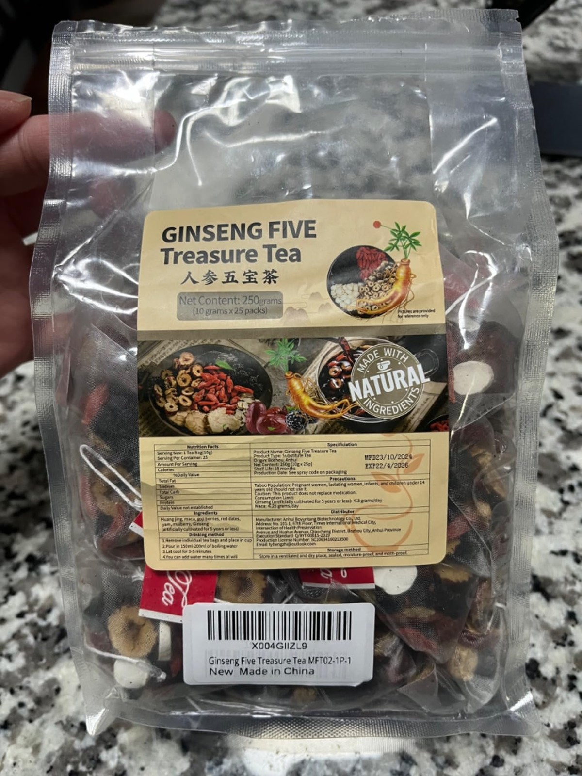 Té de Ginseng de los Cinco Tesoros – Energía y Vitalidad Natural – 25 Bolsitas