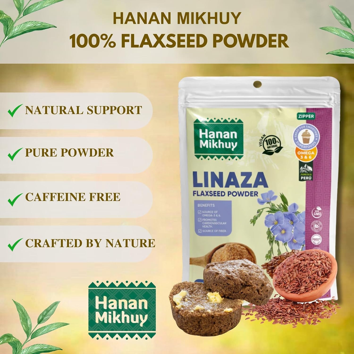 HANAN MIKHUY Linaza 100g – 100% Natural Flaxseed Powder for Omega-3, Fiber & Dig