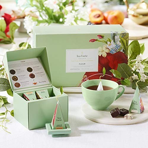 Tea Forte Fleur Tea Gift Set Cafe Cup Tray 10 Pyramid Infuser Tea Bags