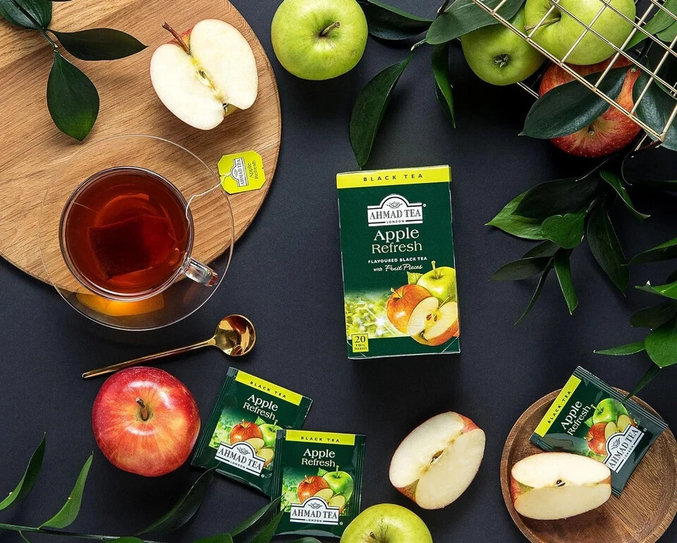 Ahmad Tea Apple Refresh Black Tea Bags Naturally Caffeinated Sugar Free 20 Ct