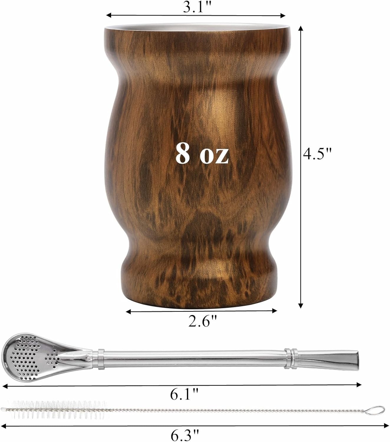 Yerba Mate Natural Gourd/Tea Cup Set Brown (Original Traditional Mate Cup – 8…