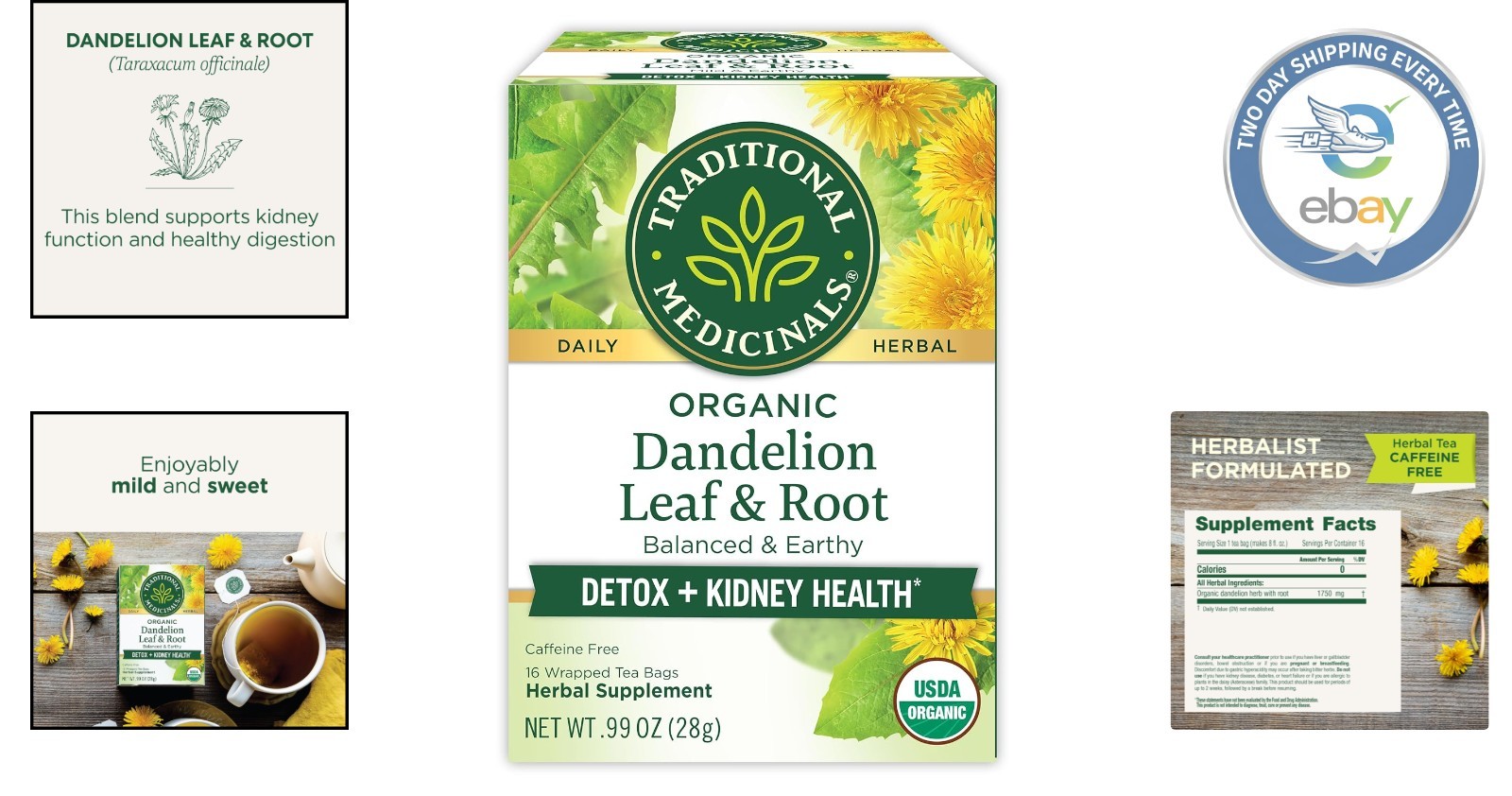 Compostable Dandelion Root Tea – Organic Detox & Digestion Support – 16 Bags