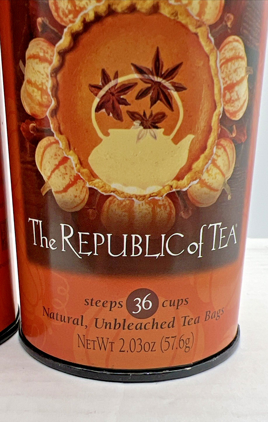 The Republic Of Tea Pumpkin Pie Chai Tea Tins 36 Caffeine-Free Herb Tea Bags X2