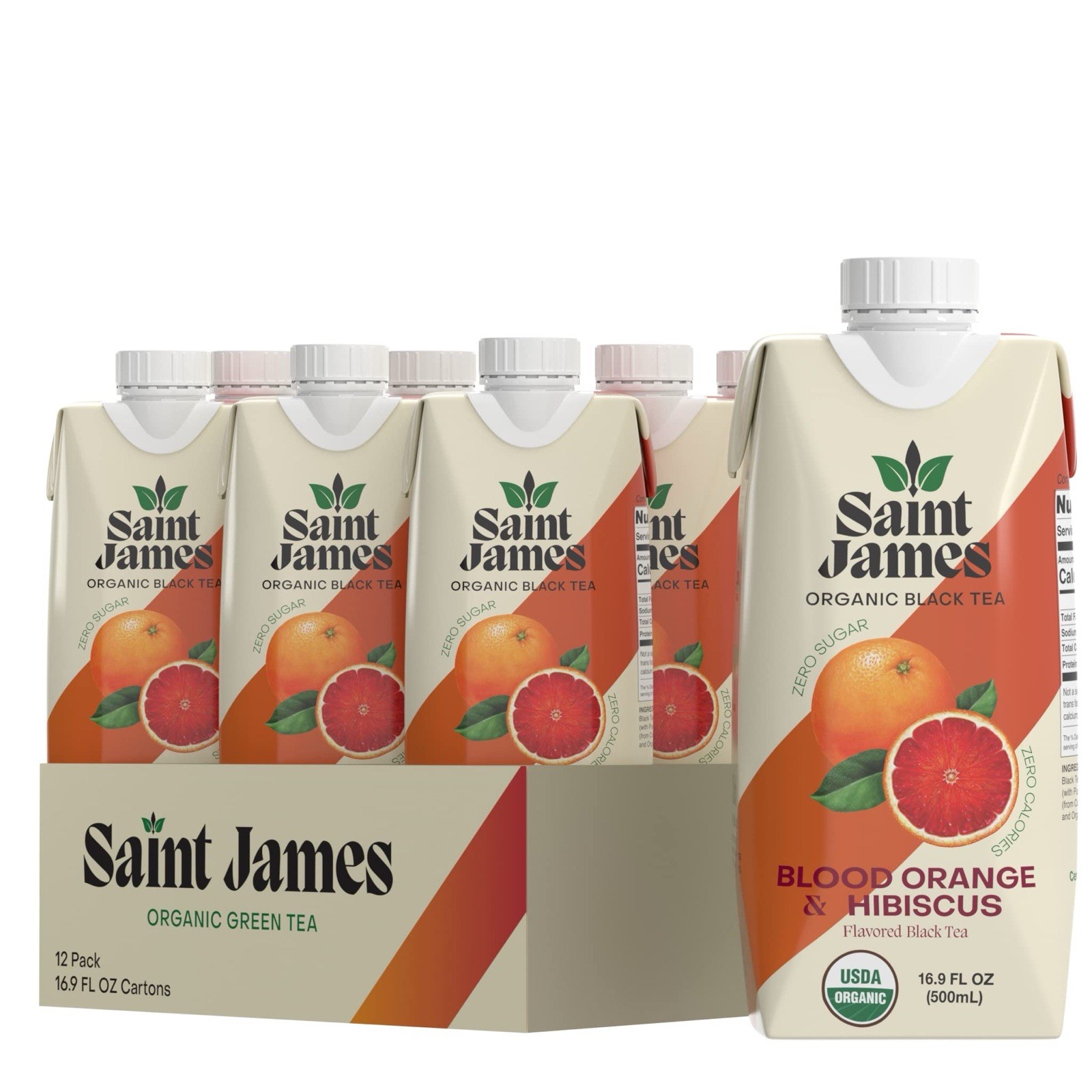 Saint James Organic Black Tea Blood Orange Hibiscus 12 Pack 16.9oz Zero Sugar