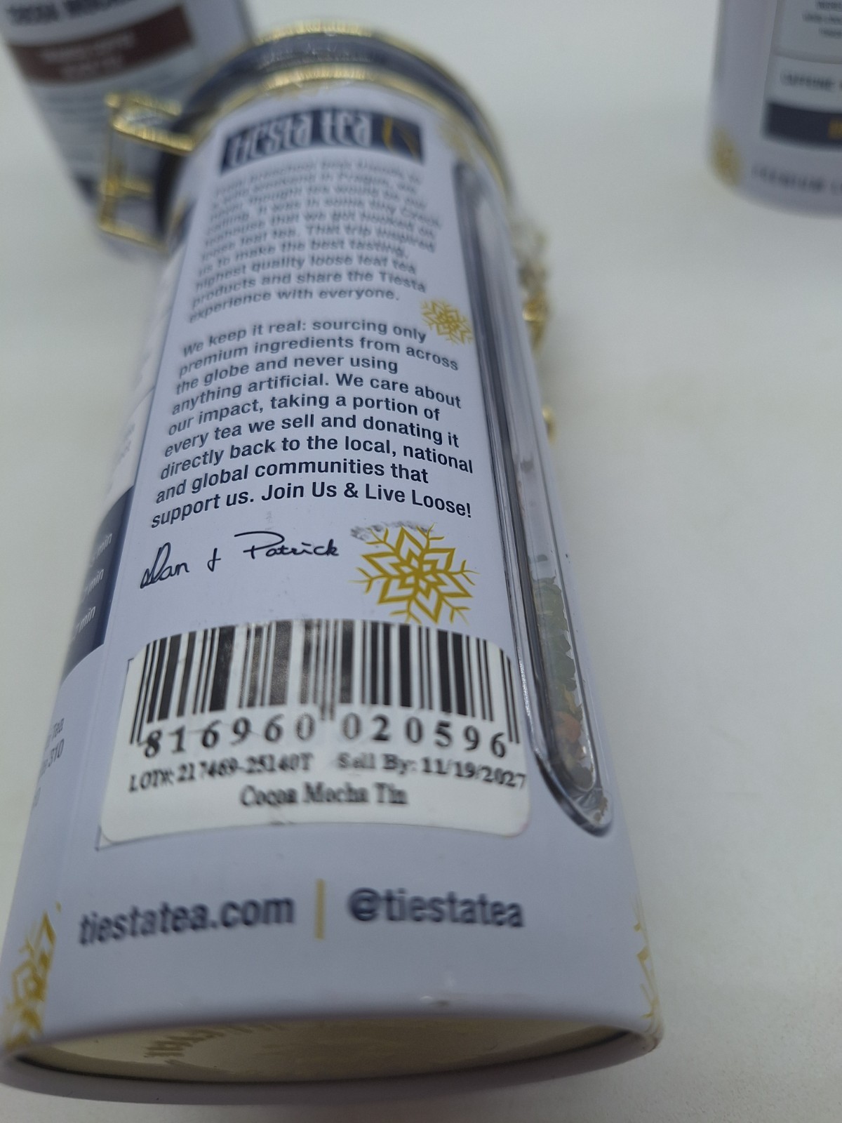 3 Cans Tiesta Tea Cocoa Mocha Tiramisu Coffee Black Tea Holiday Edition 4.5 Oz.