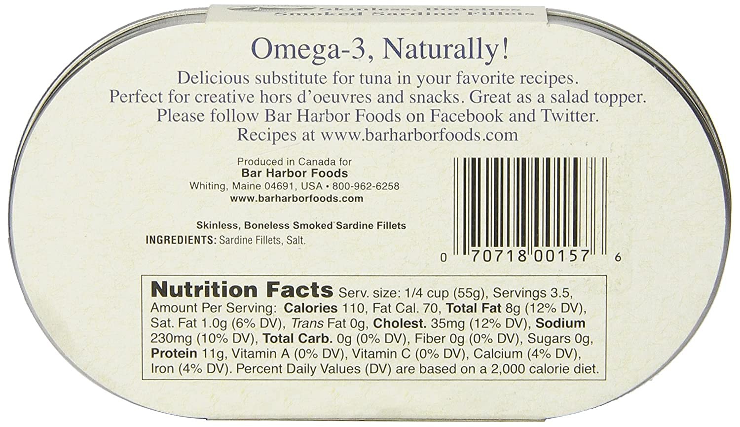 Bar Harbor Skinless & Boneless Smoked Sardine Fillets, 6.7 oz 190g | Naturall…