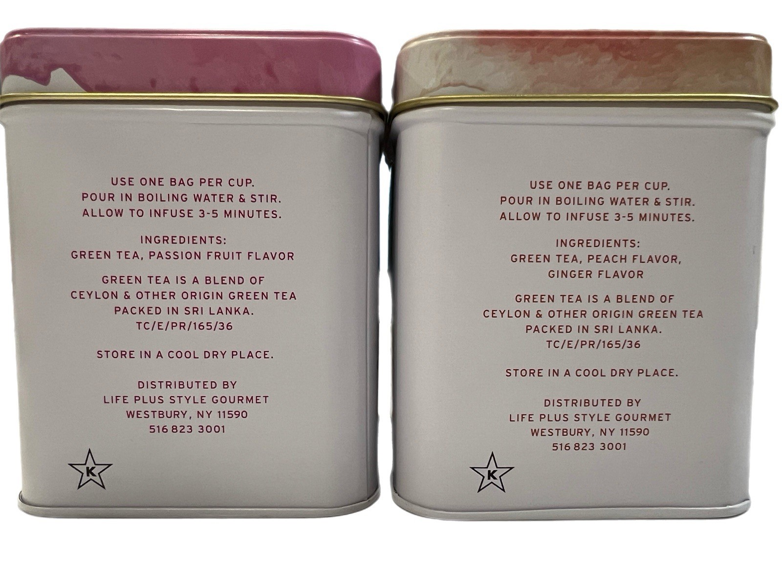 TEA NOW Passion Fruit & Ginger Peach Green Tea Set, 2 Tins, 50 Bags Each