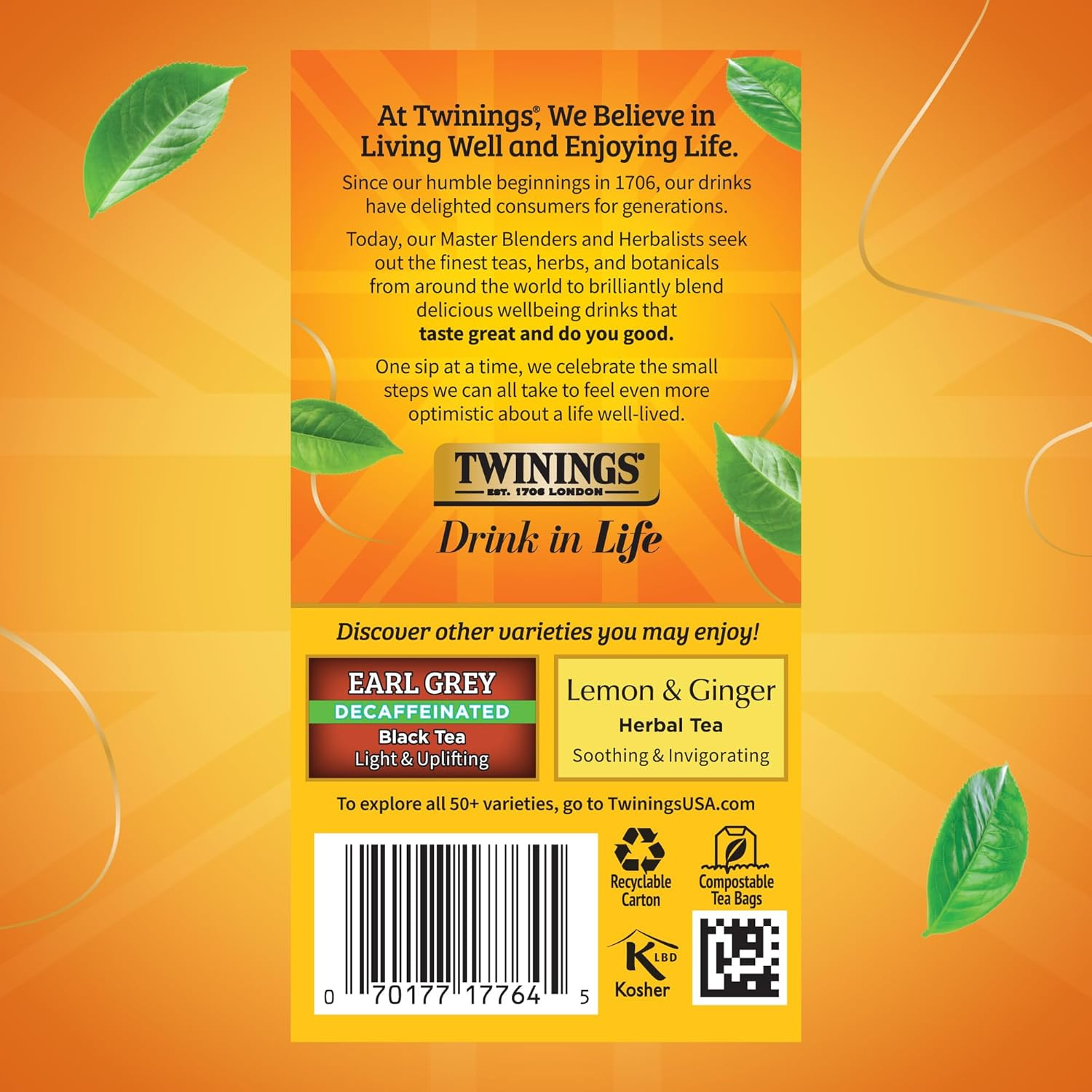 Decaffeinated Lady Grey Black Tea Individually Wrapped Bags, 20 Count (Pack of 1