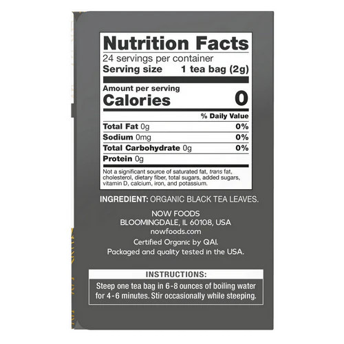 Boldly Black Tea Organic 25 Bags By Now Foods