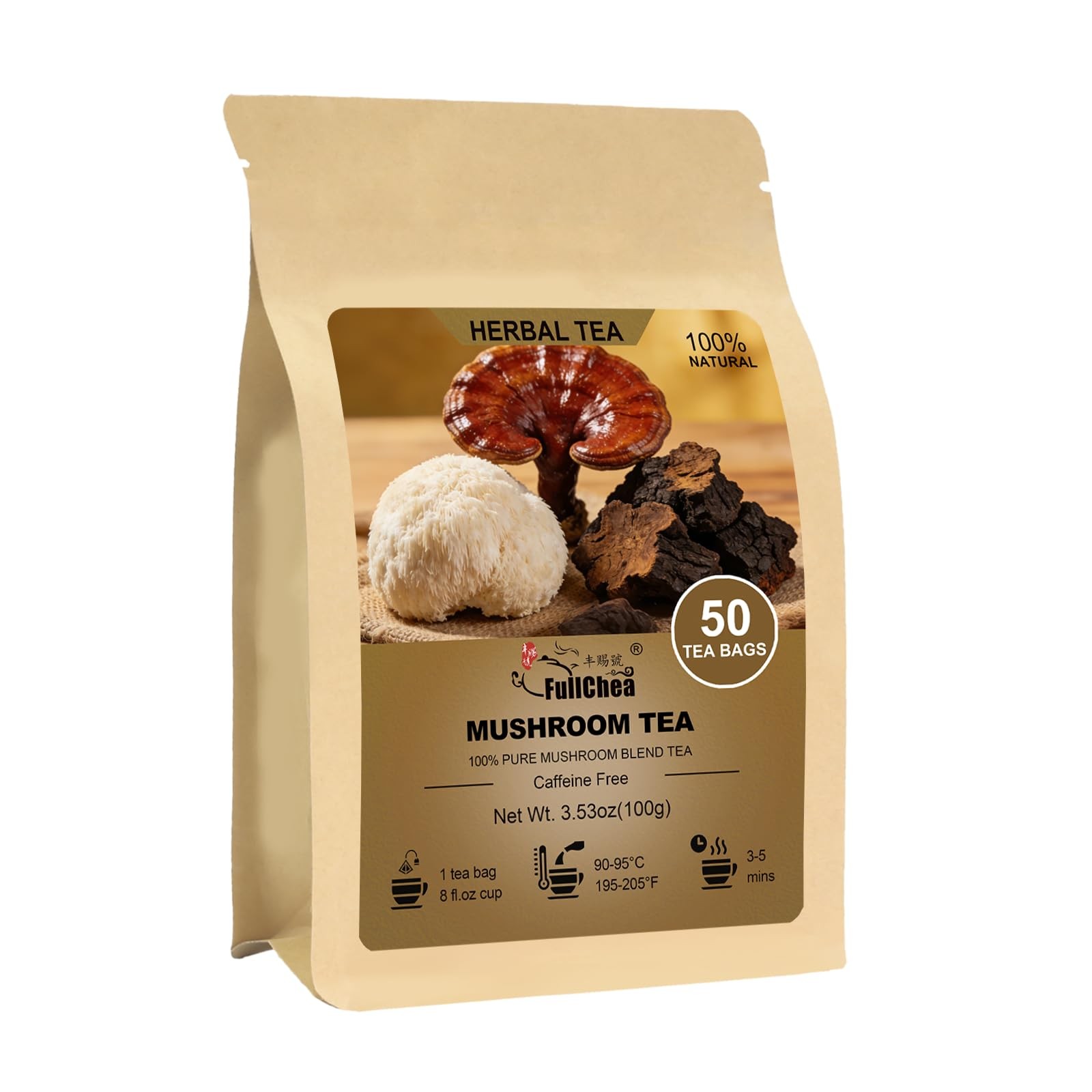Mushroom Tea, 50 Teabags Mushroom Blend Herbal Tea with Lion’s Mane, Reishi…