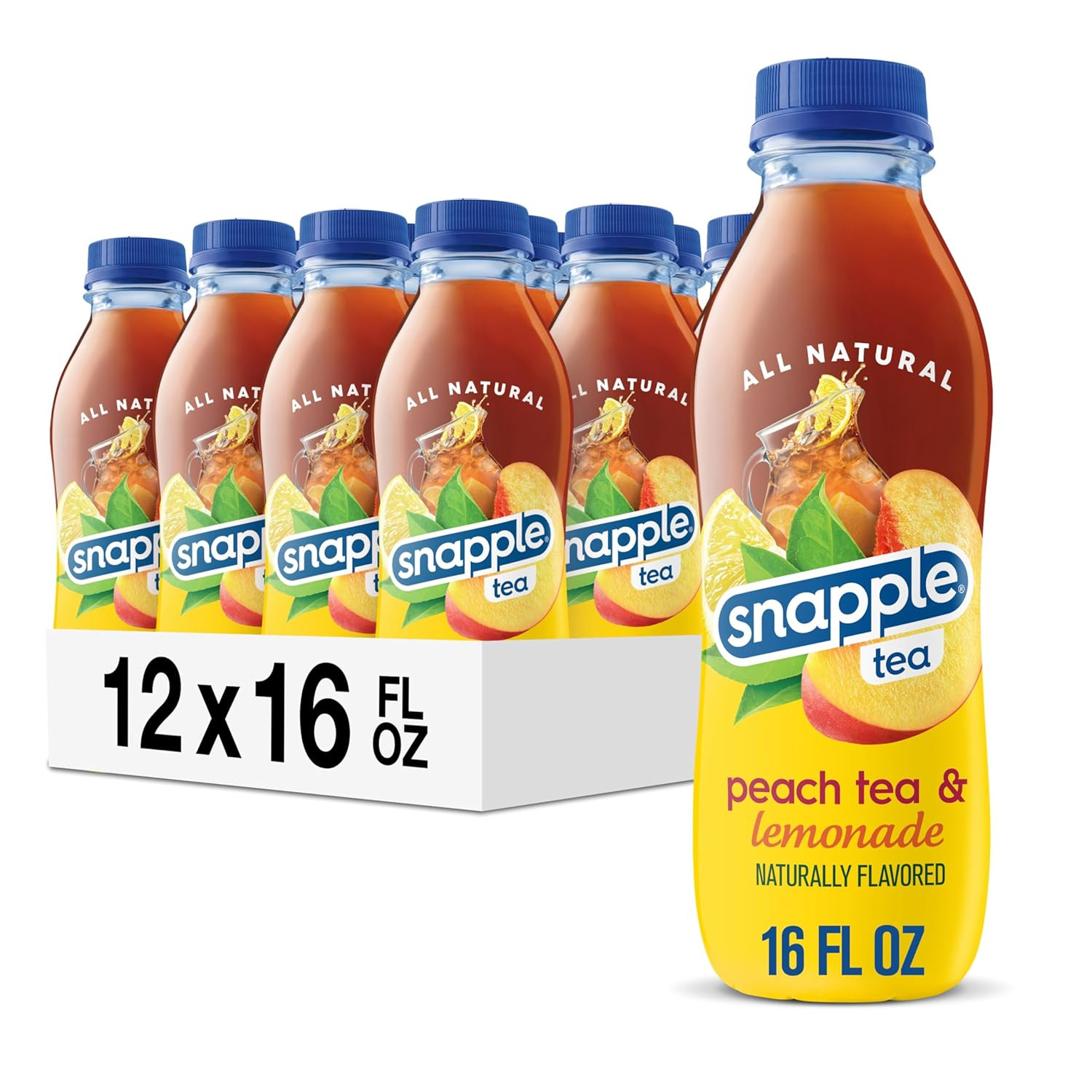Snapple Peach Tea Lemonade, 16 Fl Oz, Pack of 12