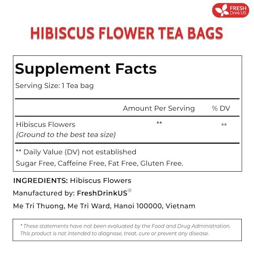 FreshDrinkUS, Premium 140 Hibiscus Flowers Tea Bags, 100% Natural, Pure from