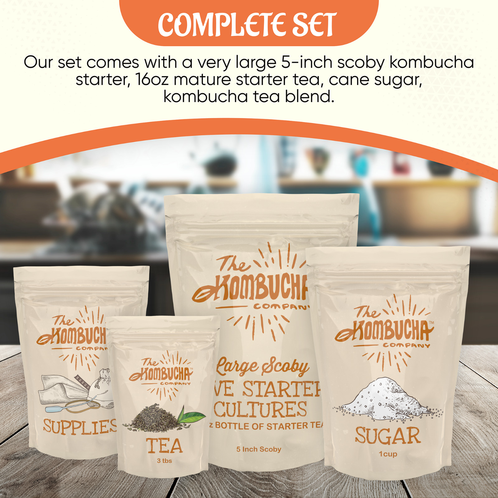 Complete Kombucha Brewing Starter Kit – Scoby and 16oz Starter Tea + supplies