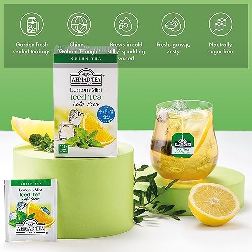 Ahmad Tea Lemon Mint Cold Brew Green Tea Bags 20 Count Refreshing Iced Tea