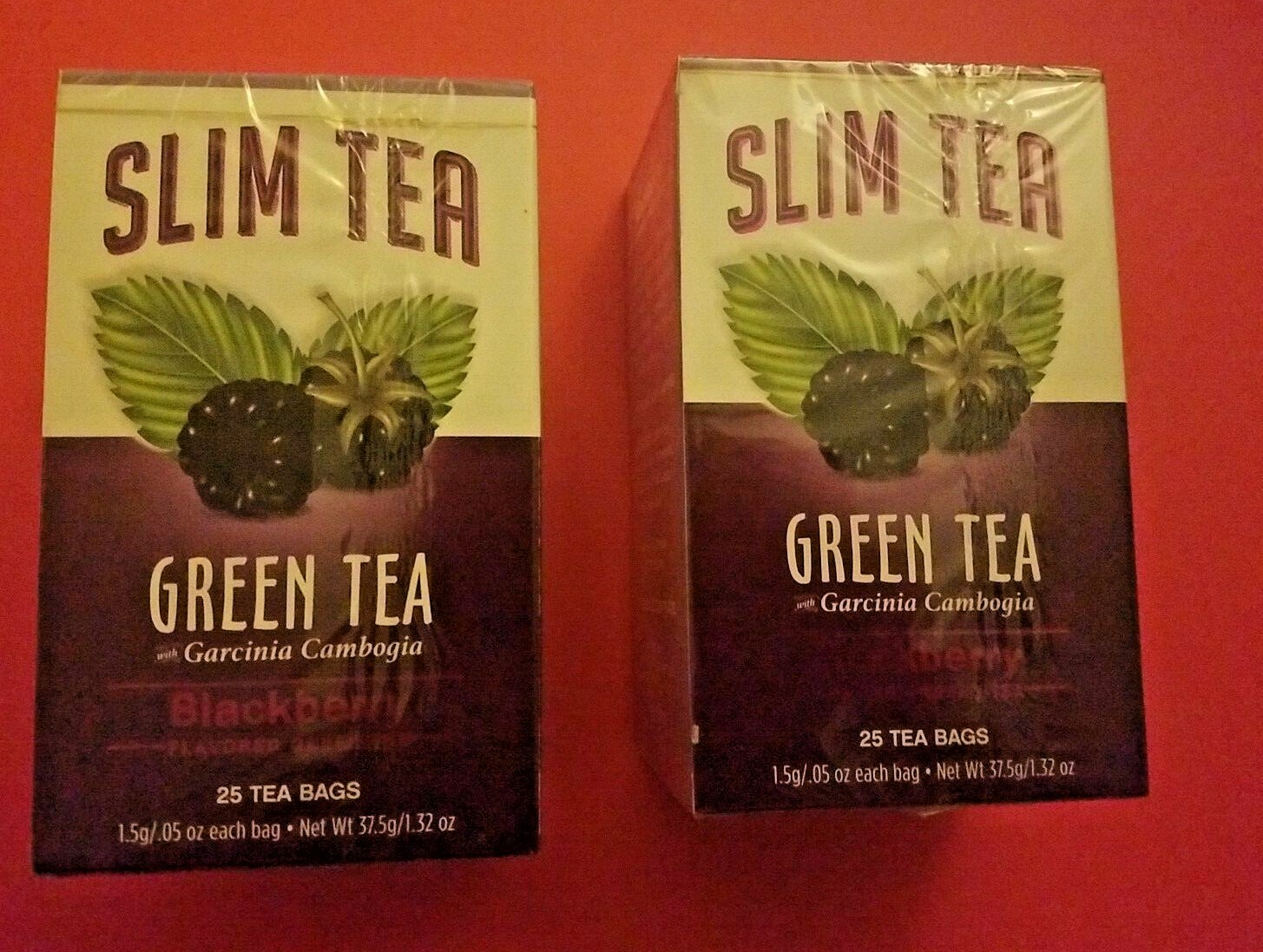 2 PACK SLIM TEA GARCINIA CAMBOGIA GREEN TEA BLACKBERRY 25 TEA BAGS PER BOX