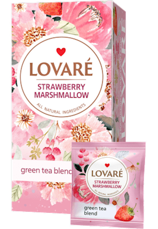 LOVARE “STRAWBERRY MARSHMALLOW” GREEN Tea 24 Tea Bags Made in Ukraine