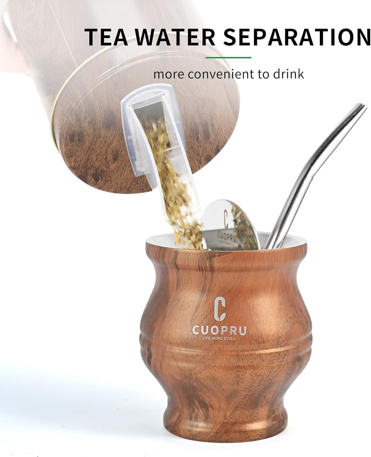Yerba Mate Cup – Mate Gourd Set Includes Double Walled Stainless Steel Tea Cup,