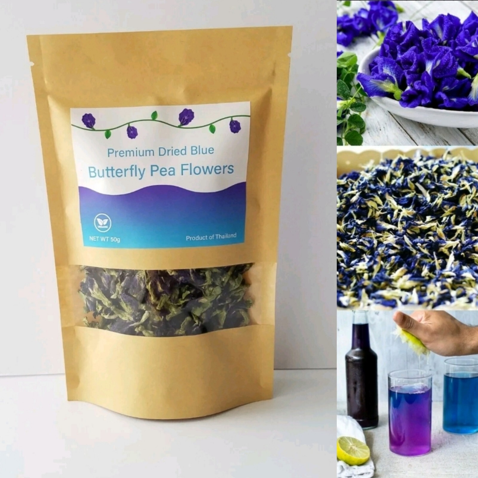 Blue Butterfly Pea Flower Tea loose leaf 100% Natural Organic Thai Herb 50g